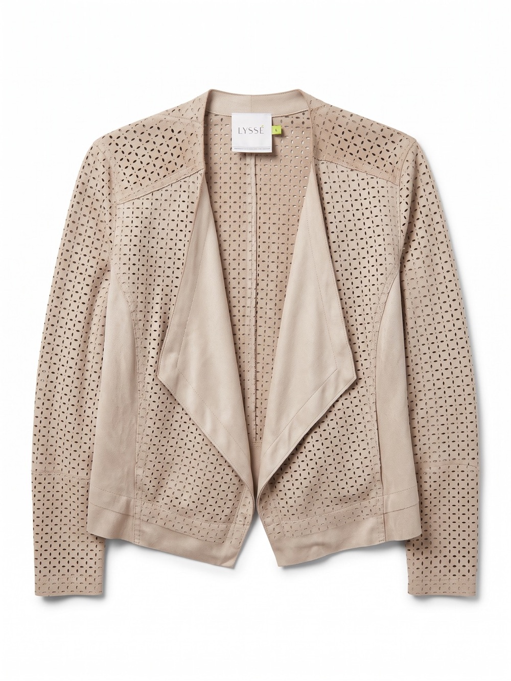 LYSSE Women's Perforated Draped Faux Leather Jacket - Beige